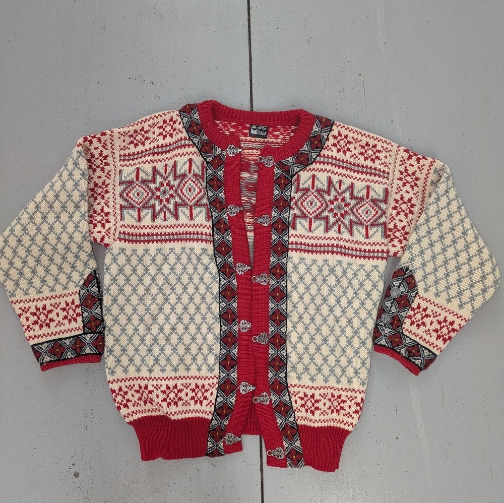Dale of Norway Pure Wool Metal Clasp Vintage Sweater Cardigan Size Large